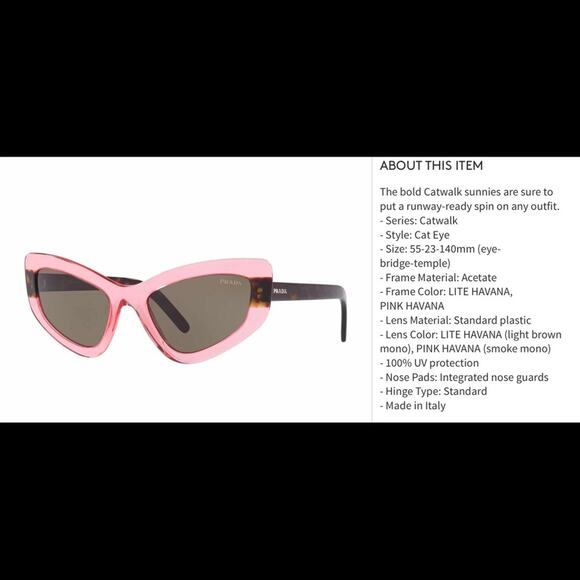 Prada Designer Cat Eye Sunglasses – Pink Havana Frames - Picture 11 of 11